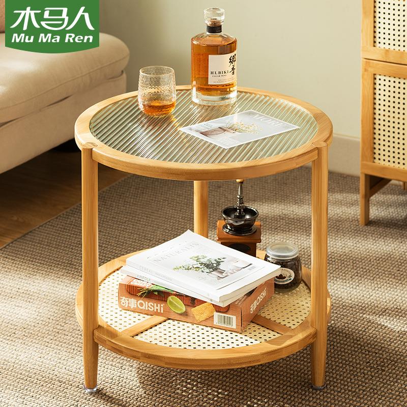 小茶几家用客厅玻璃圆形茶几极简风现代简约小户型移动茶桌茶台