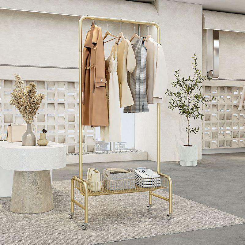直播间可移动收纳衣帽架卧室落地衣服架子带轮服装店脏衣篮展示架