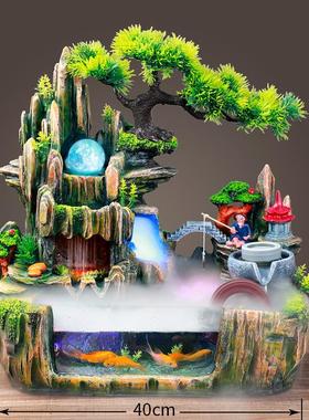 后裔小桥假山流水摆件带鱼缸客厅桌面工艺品树摆件一件代销8002