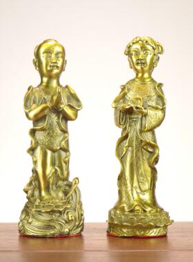 杨铜记 铜童男童女一对摆件 家居装饰 结婚礼品 金童玉女