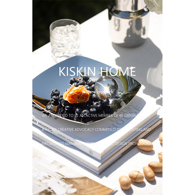 。kiskin欧式不锈钢水果盘简约轻奢创意客厅家用茶几摆件托盘零食