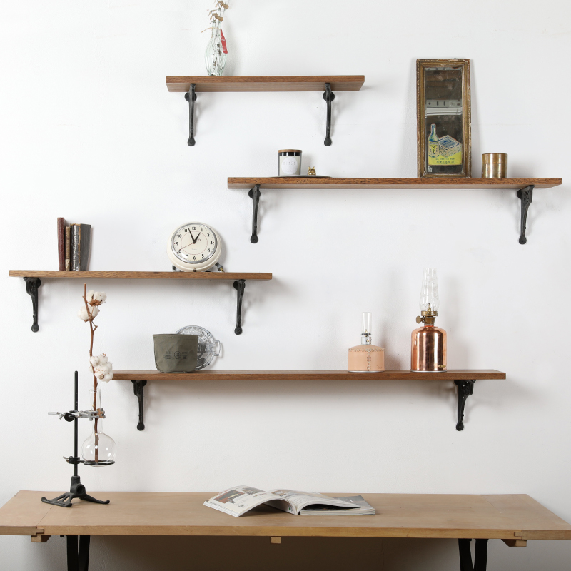 蘑菇空间原木一字隔板 民国做旧老花铸铁大小号承板托层板三角架