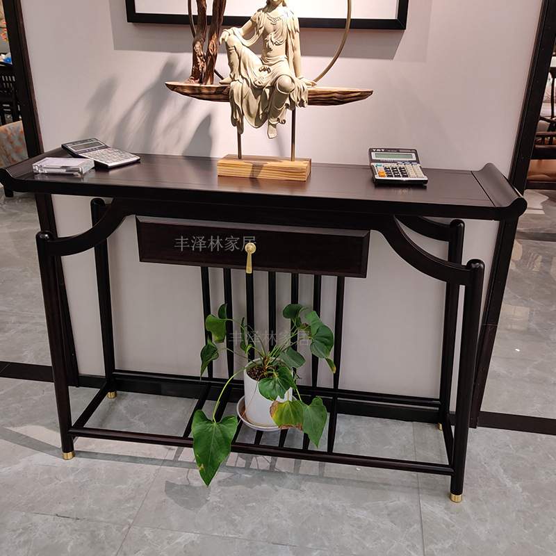 新中式玄关桌端景台乌金实木玄关柜门厅入户靠墙条案轻奢供桌禅意