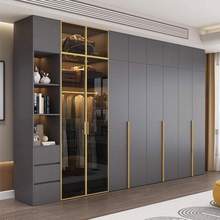 家用卧室轻奢带玻璃实木质衣柜现代简约大容量平开门组合衣柜