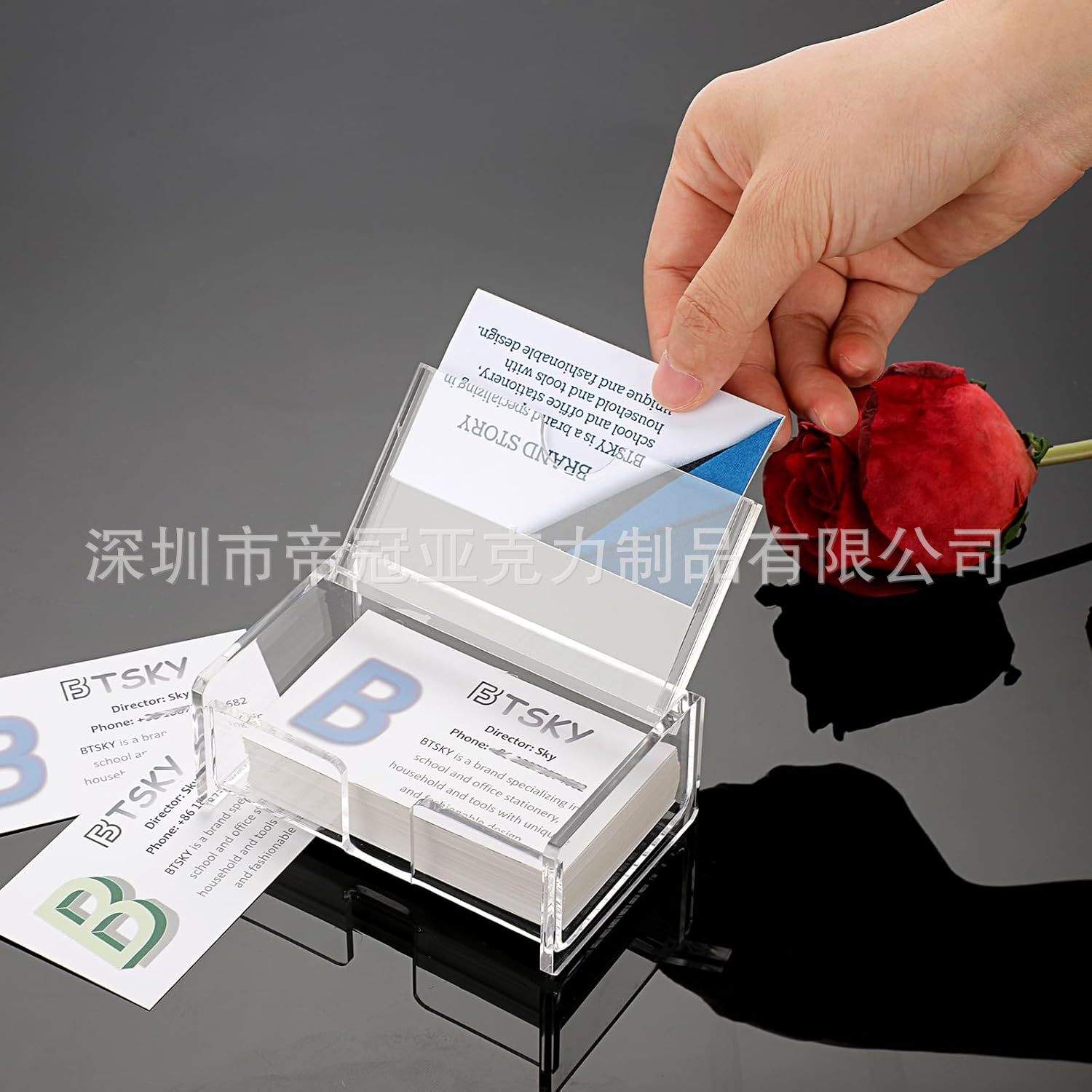 亚克力名片夹透明名片存储盒办公桌名片展示架收纳架办公收纳盒