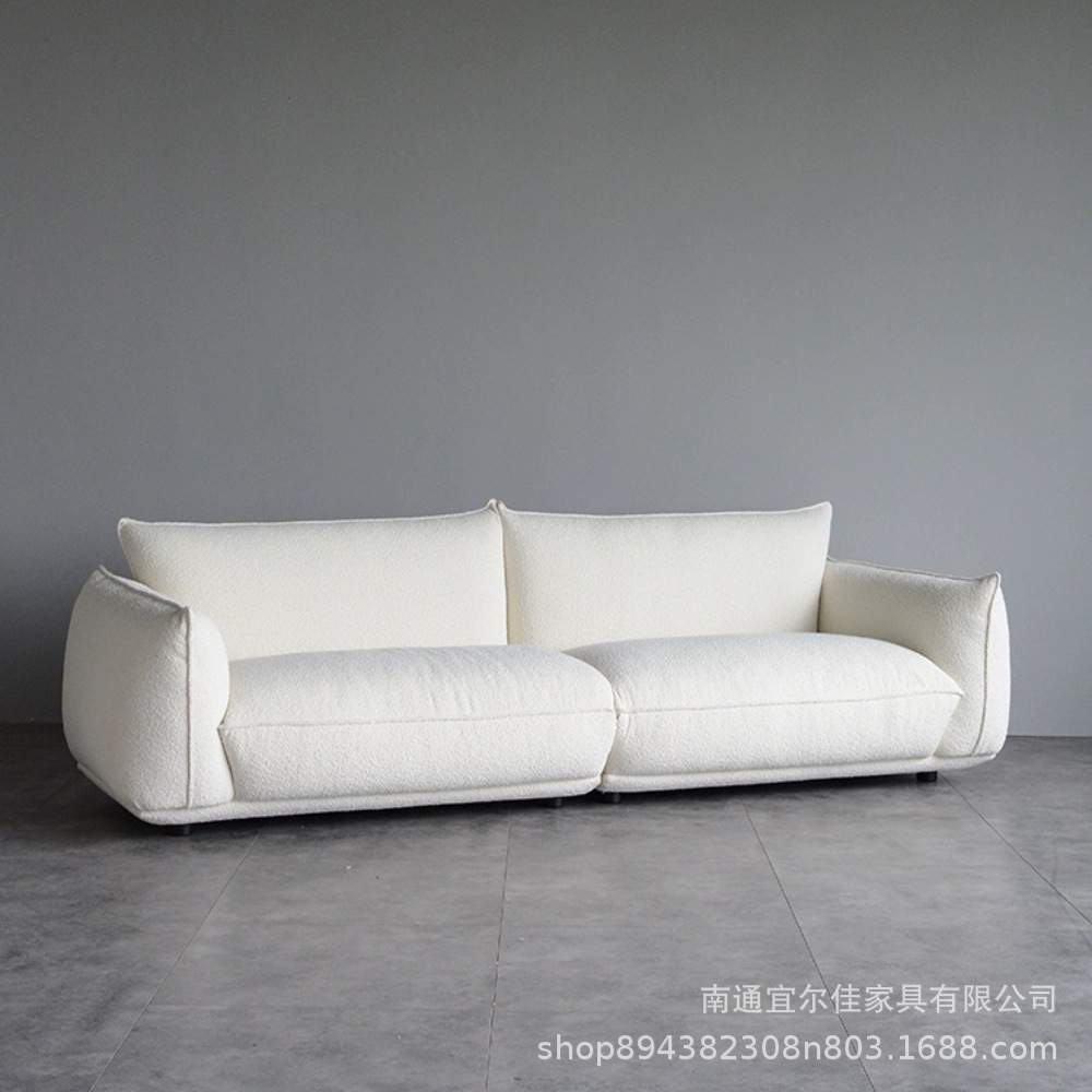 现代简约客厅三人位白豆布艺沙发小户型北欧意式颗粒绒奶油风沙发