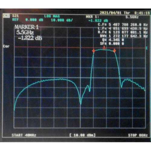 5.8G(5000-6000MHz)UWB无线系统专用 宽带带通滤波器。SMA接口-lh