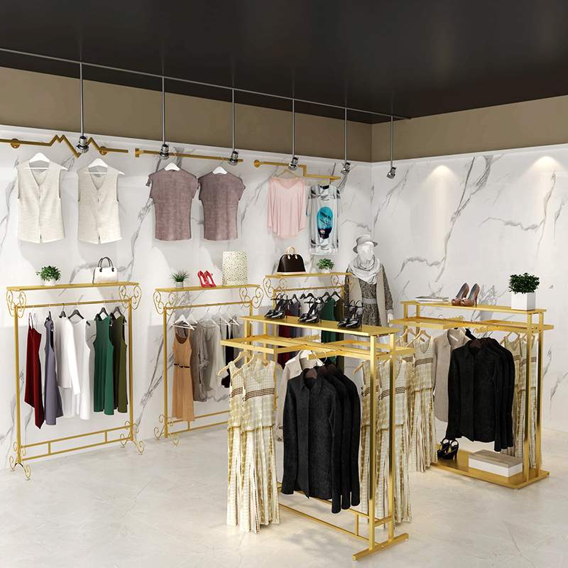 服装店展示架金色挂衣架中岛架女装童装架裤架商场中间双排陈列架