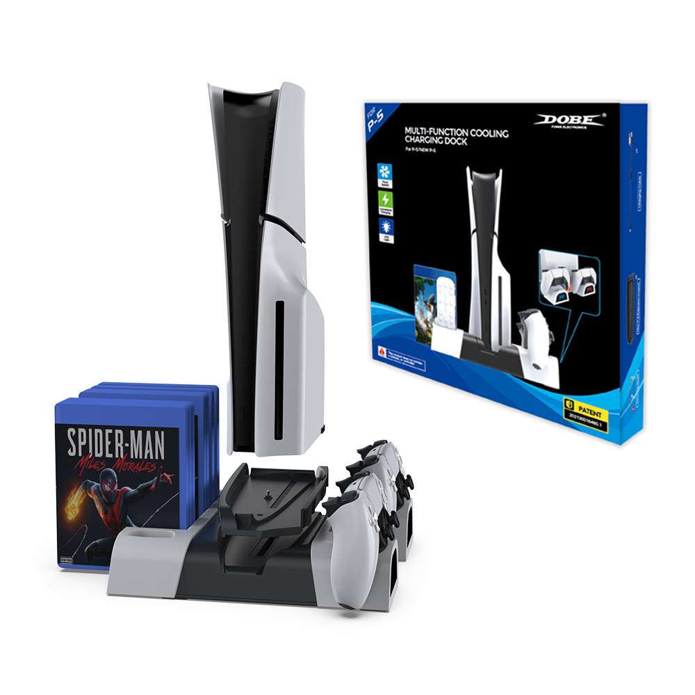 PS5/Slim/Pro主机通用带氛围灯散热底座PS5手柄座充+碟片收纳架