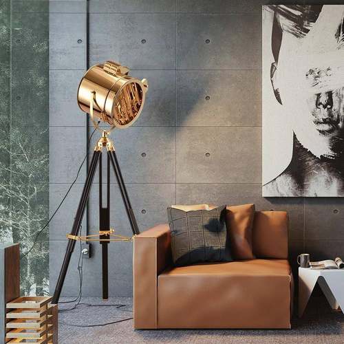 工业风落地灯不锈钢实木探照灯银色金色客厅个性创意高级感护眼