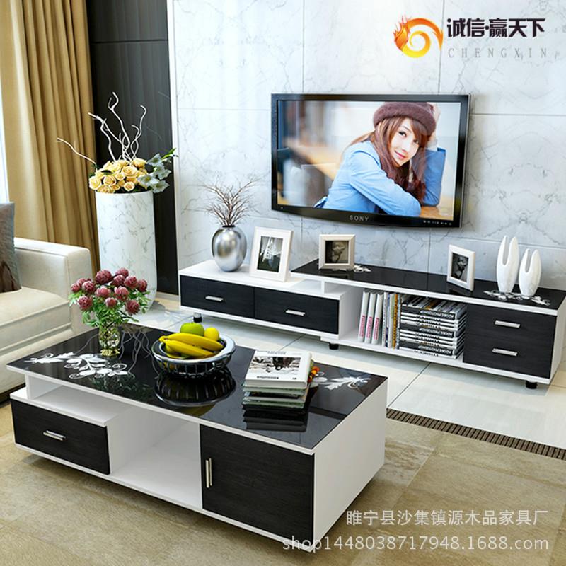 大小户型家具电视柜茶几组合伸缩多功能钢化玻璃收纳现代简约