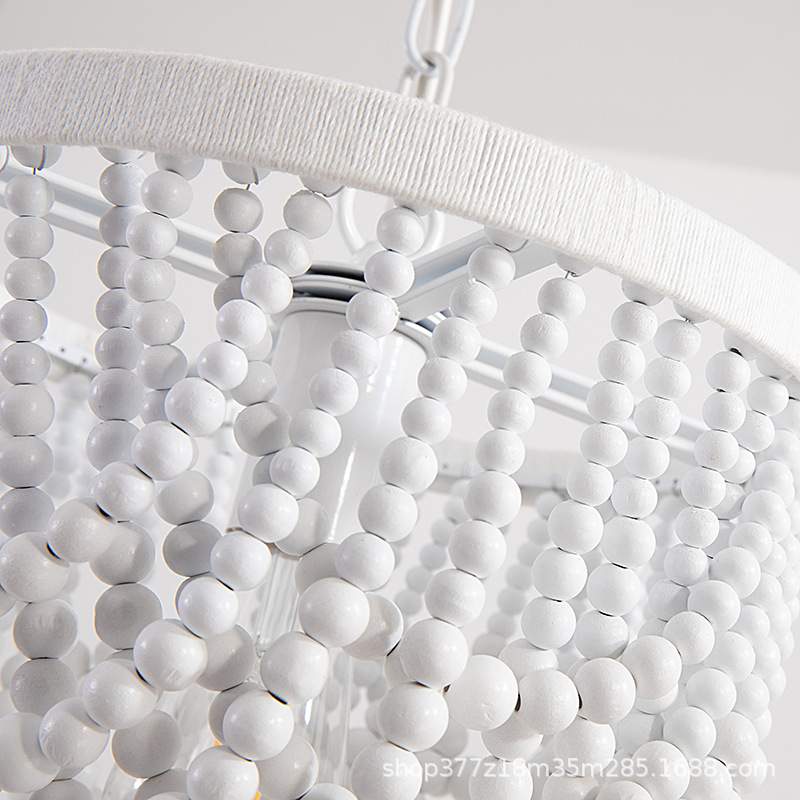 法式田园床头小吊灯女孩公主卧室儿童房衣帽间美式乡村木珠灯具