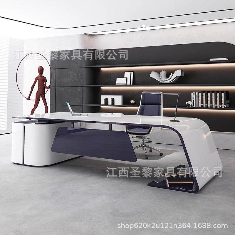 钢琴烤漆办公桌设计师创意高端总裁老板桌时尚白色经理主管大班台