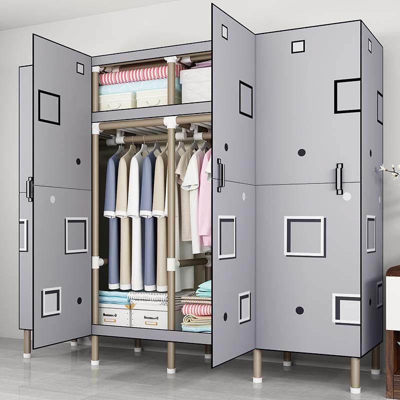 衣柜简易布衣柜全钢钢管加厚加粗出租房组装卧室家用简约衣橱