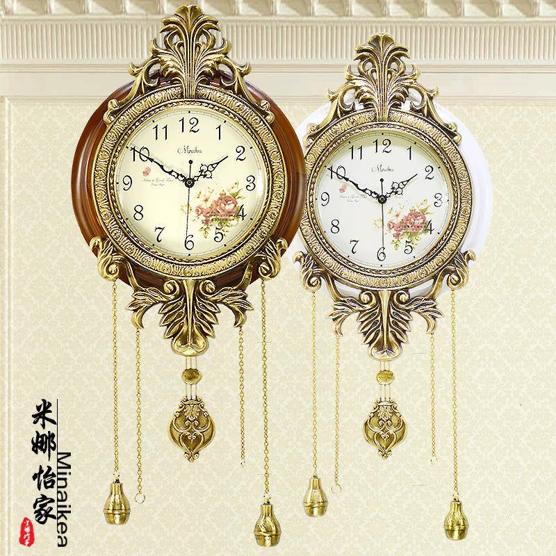 艺术复古欧式实木挂钟静音大号单面钟表静音客厅卧室钟时尚时钟