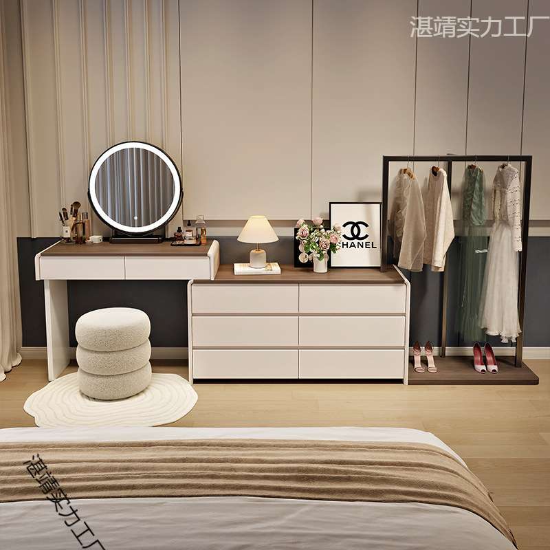 现代简约梳妆台一体卧室收纳储物柜全实木衣帽架家用新款女生化妆