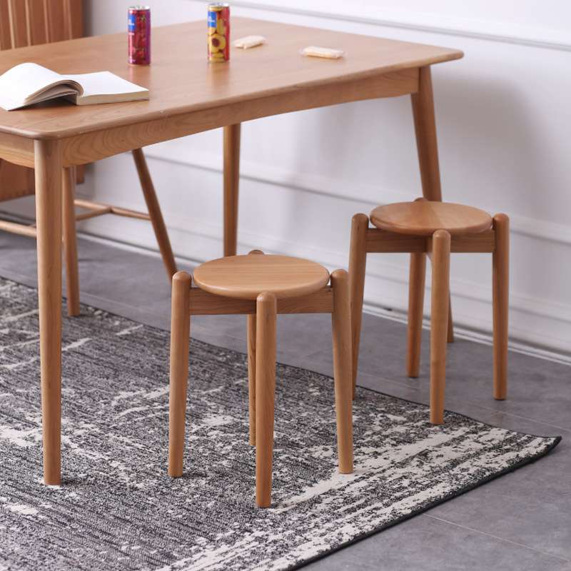 北欧实木圆满小凳子樱桃木可叠放餐厅板凳家用日式简约化妆圆凳子