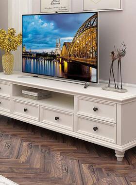 美式实木电视柜茶几组合客厅地柜白色现代简约小户型储物简欧家具
