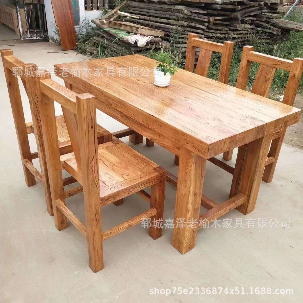 阳台茶桌户外实木桌椅家具加厚实木板办公桌长方形饭店吃饭餐桌椅