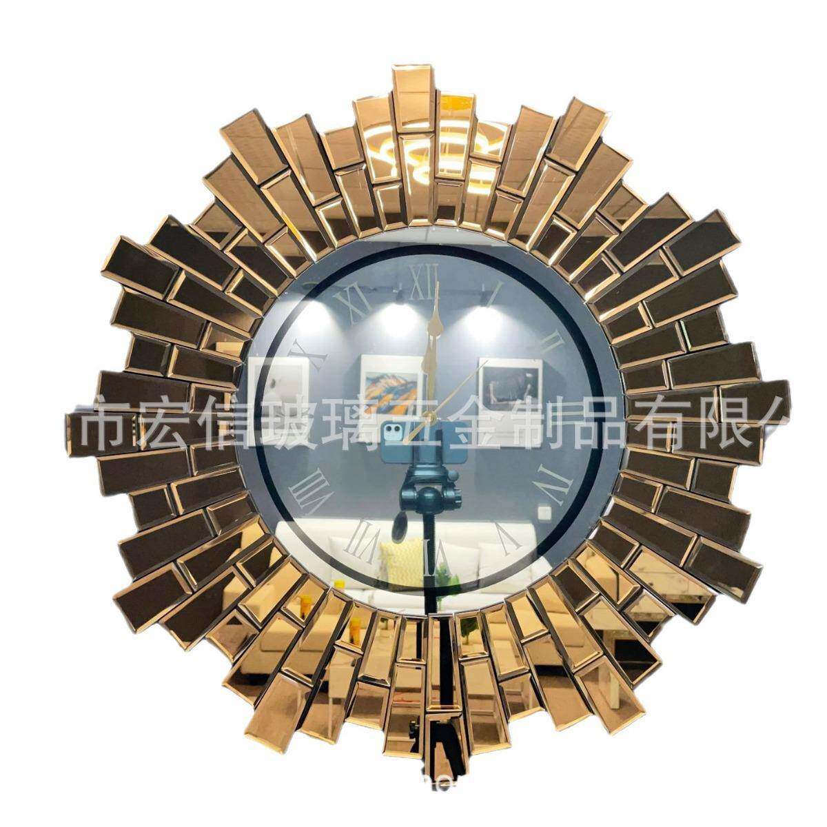 茶镜专业镜面玻璃好莱坞小尺寸方圆形装饰家居时尚挂钟装饰用