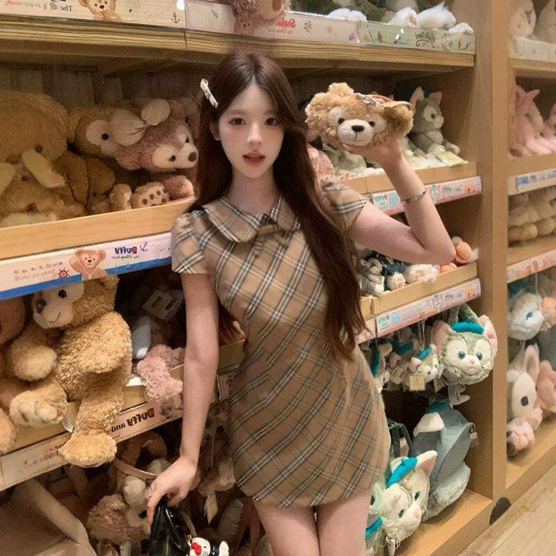 古早少女感收腰娃娃领连衣裙子女连衣裙