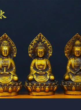 速发纯铜像方三圣佛像 阿弥陀佛观大菩萨音势至神像 站像供奉铜西