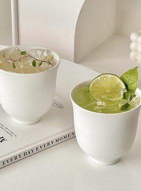 速发白色陶喝茶简杯约家用个人专用瓷水杯特调功夫茶饮杯主人品茗