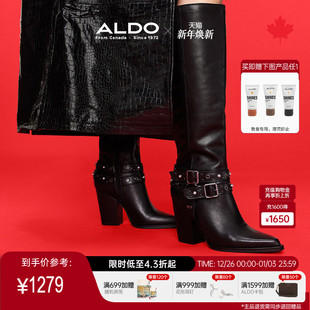 ALDO女士时装 靴骑士靴铆钉高跟牛皮女靴质感ABAF24A10