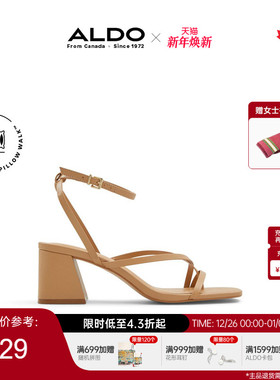 ALDO方头夹趾凉鞋脚腕绊带女扣带式粗方跟牛皮休闲简约ALGS24A47