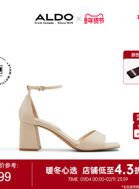 ALDO方头凉鞋夏季新款牛皮女优雅气质粗高跟一字带ALHS24A18