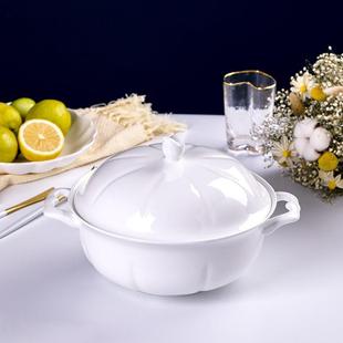 中式 陶瓷汤盆大汤锅家用大号汤煲创意纯白个性 餐具9寸大汤碗带盖