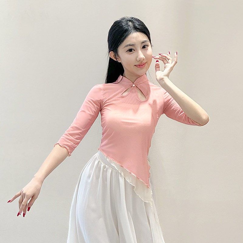 速发古典舞纱中练功服成人身韵飘逸网纱上衣衣国风短款旗袍舞蹈服