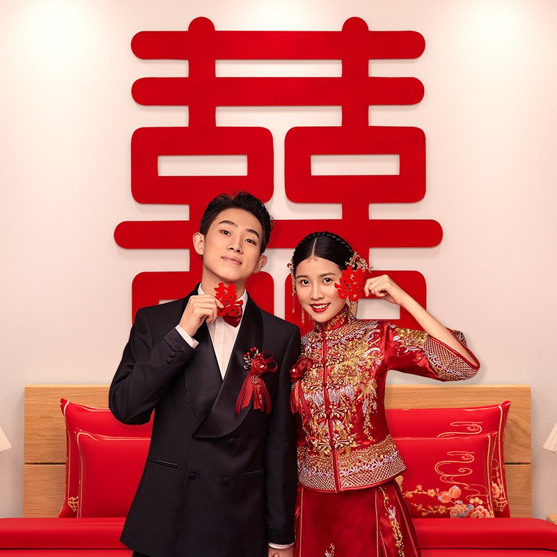 速发大号喜字贴喜子结婚装饰婚房布置套装大门贴嫁妆贴无纺布婚礼