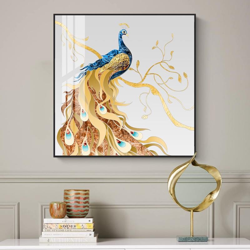 速发玄关装饰画正方形孔雀挂画大气轻奢壁画餐厅饭厅餐边柜客厅画图片