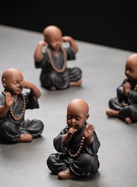 速发精品黑陶紫砂四禅小和尚摆件中工不意家居客厅式艺品装饰