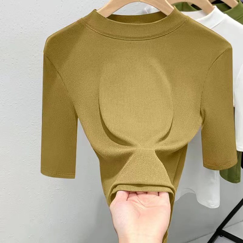 速发莫代尔立领衫袖打底中大秋春码新款五分袖T恤百搭上衣