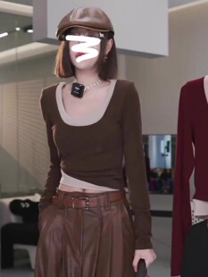 速发撞色假两件上袖t恤202新款内搭打底衫秋冬季短款长衣