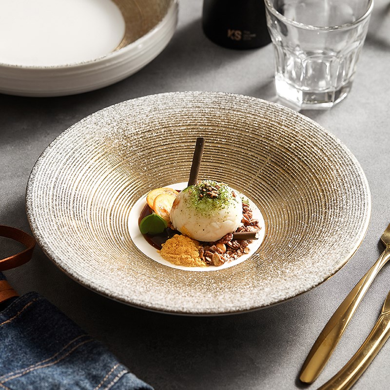 速发轻奢欧式满天星带边盘子餐厅水果沙拉用家斗意面碗笠大汤碗西