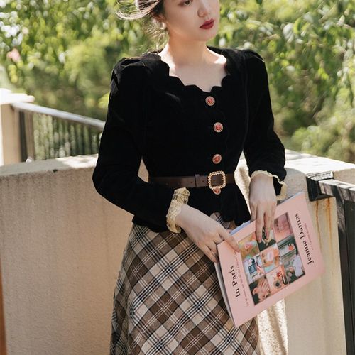 速发连本风穿搭秋冬季港风复衣裙民国风装法式赫古小洋装高级感套