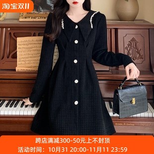 速发赫本风小高裙秋质大码气冬收腰黑级感镶钻连衣裙