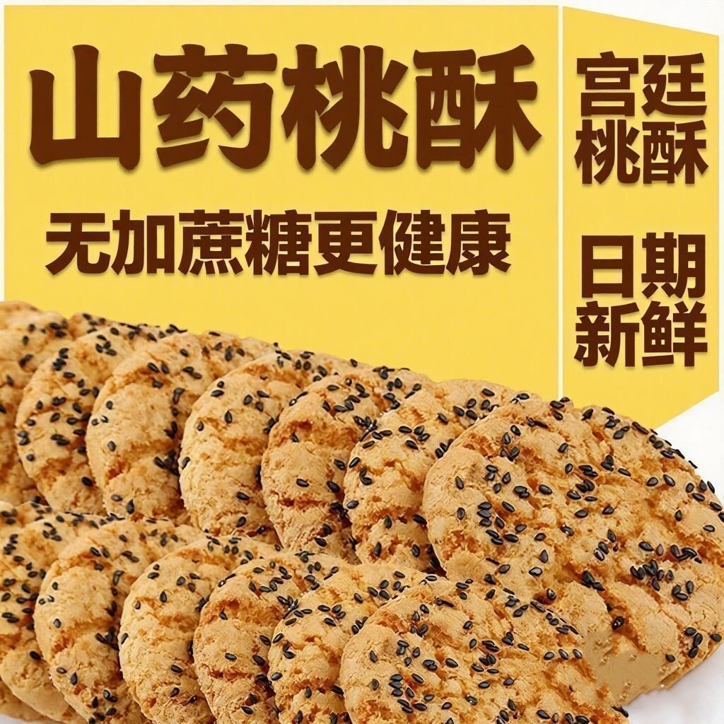 铁棍山药桃酥饼无蔗糖早餐代餐粗粮宫廷正宗糕点批发整箱安吉白茶