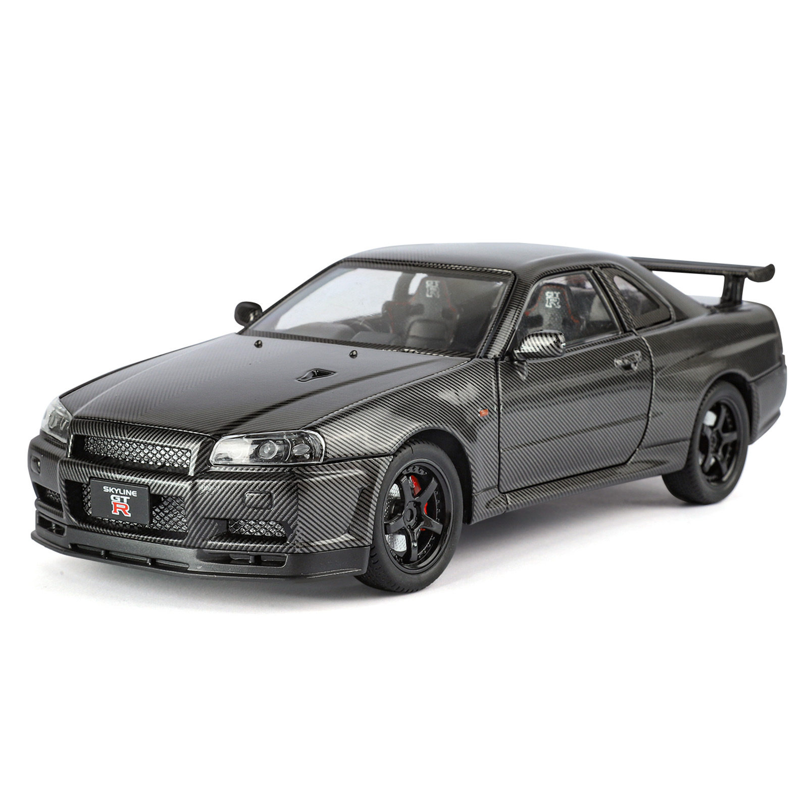 1:24GTR-R34碳纤维版合金车模仿真战神跑车模型手办摆件男孩玩具