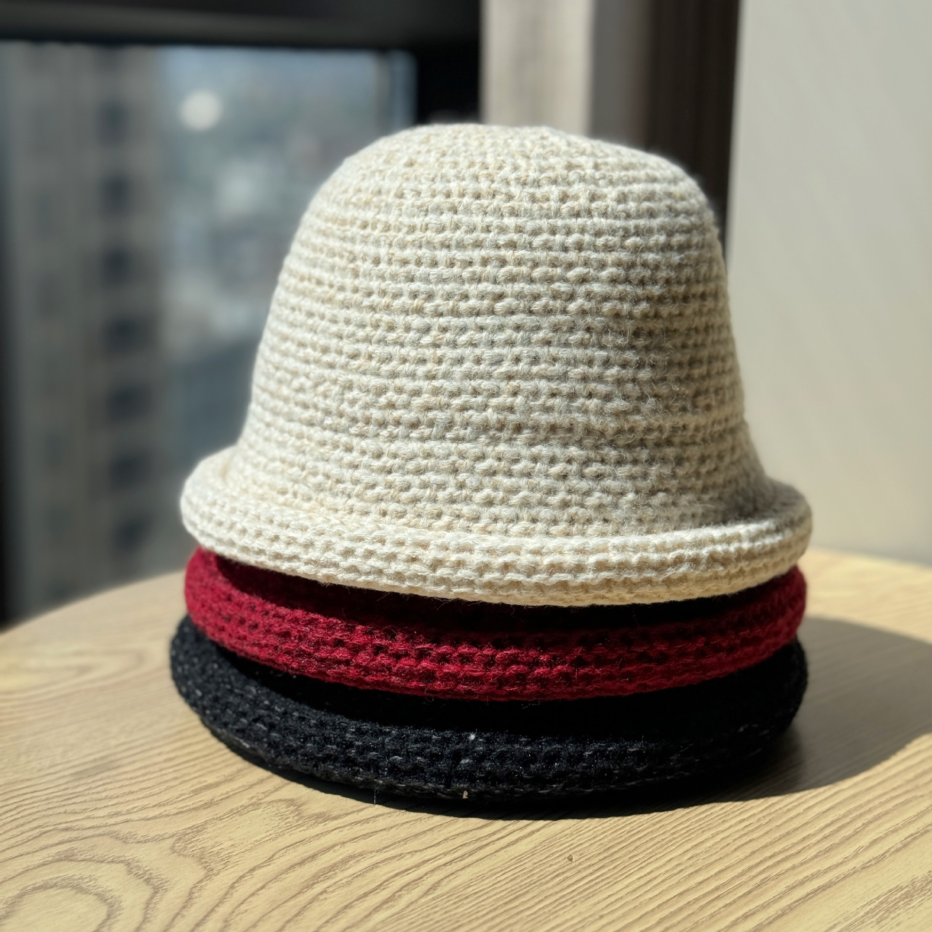 韩版新款卷边圆顶渔夫帽女秋冬季女士毛线可折叠盆帽纯色保暖礼帽