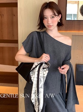 秀熙熙十三行2025秋季韩系圆领不规则毛羊针织短袖T恤女上衣25424