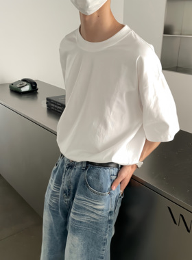 TEN EMPTY黑白纯色圆领短袖索罗娜抗皱凉感280g打底宽松基础T恤