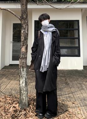 TEN EMPTY秋冬长款韩系氛围黑色大衣男女无性别宽松慵懒长袖大衣