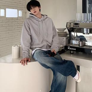 日韩纯色设计感拉链男女长袖 灰色卫衣开衫 外套 EMPTY秋冬短款 TEN