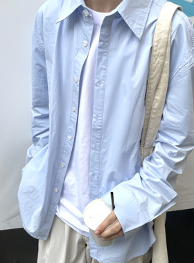 TEN EMPTY天蓝色长袖衬衫日韩宽松翻领设计感百搭无性别上衣衬衫