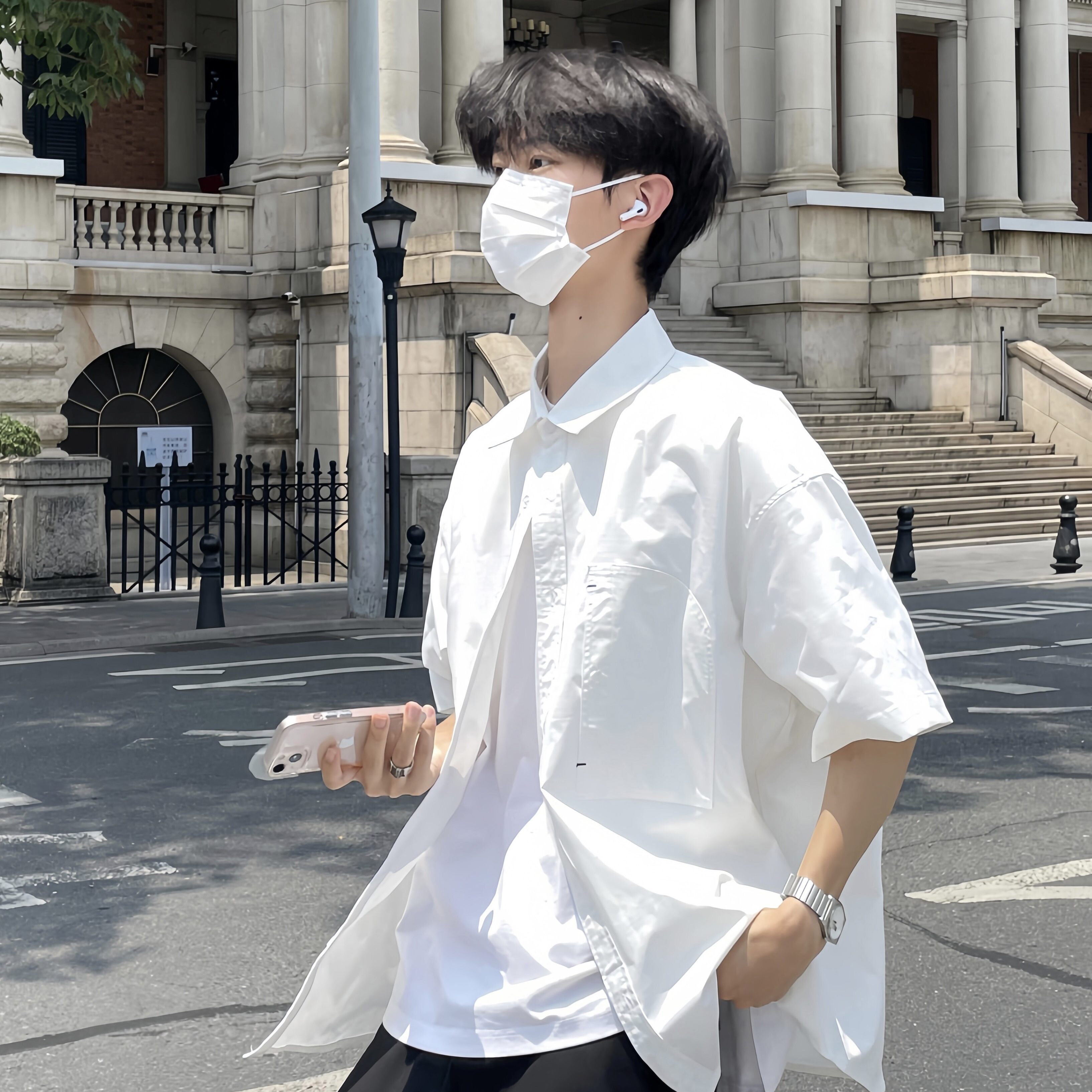 TENEMPTY宽松短袖设计感白衬衫