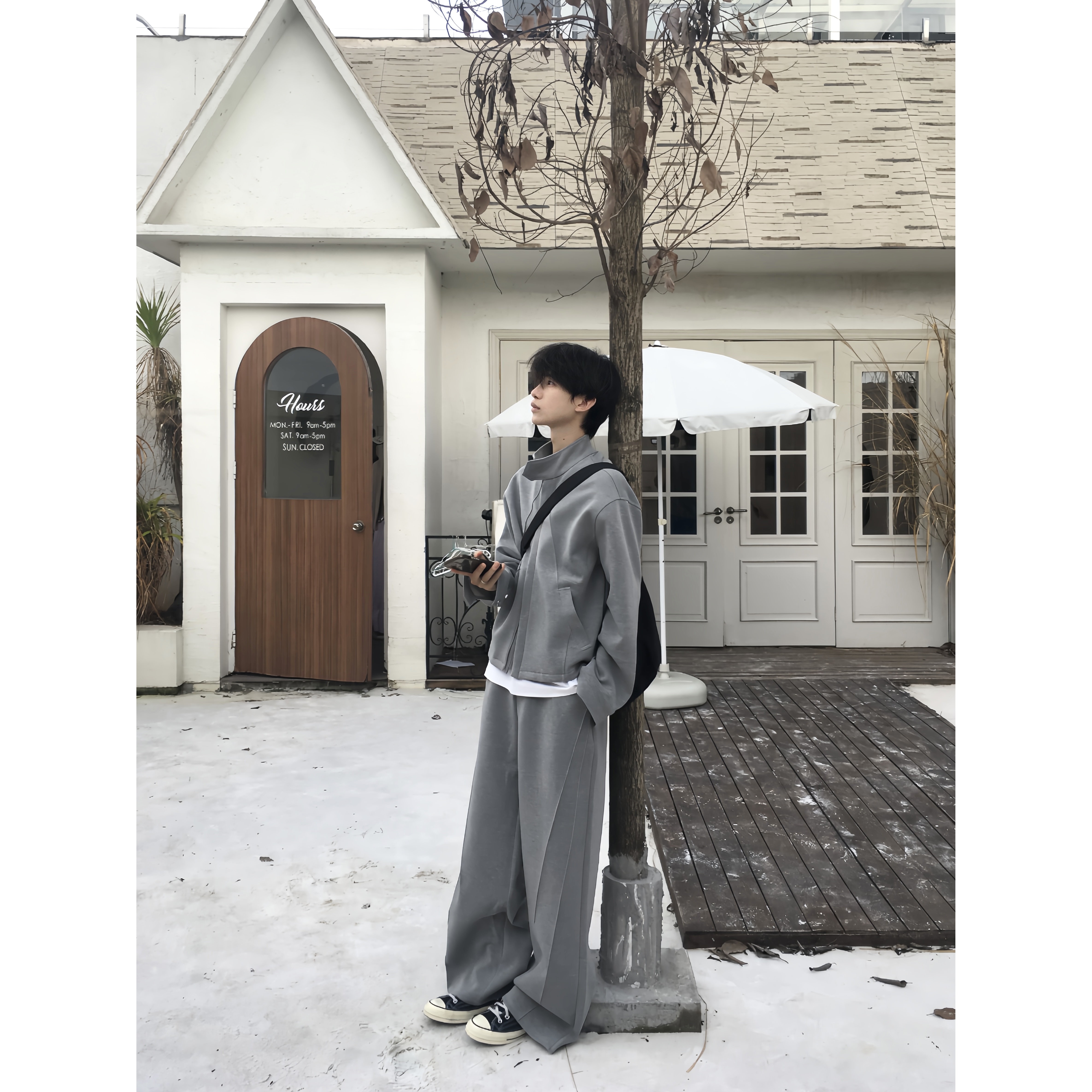 TENEMPTY灰色双拉链宽松套装